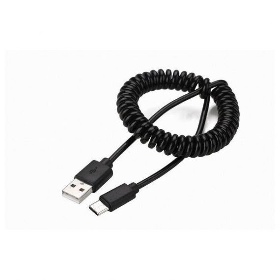 CABLE USB TIPO C EN ESPIRAL, 1,8 M, NEGRO WIRBOO